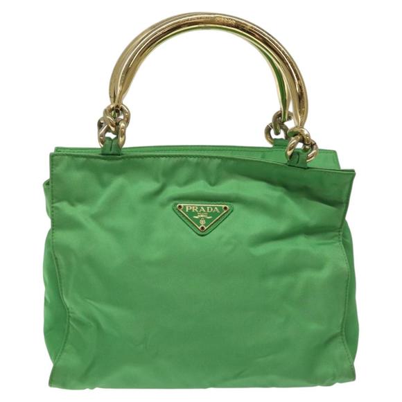 PRADA Hand Bag Nylon Green Gold Auth EC012 - Picture 13 of 16